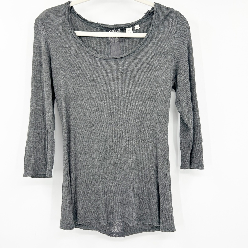 Anthropolgie Eloise Womens 3/4 Sleeve Lounge‎ Ribbed Knit Lace Detail Top Size L
